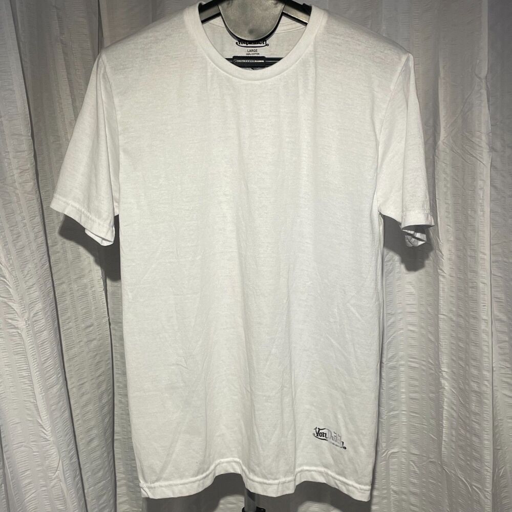 Von Dutch Originals Men’s L White 100% Cotton Crew Neck Logo Tee Y2K Style(A5-1)